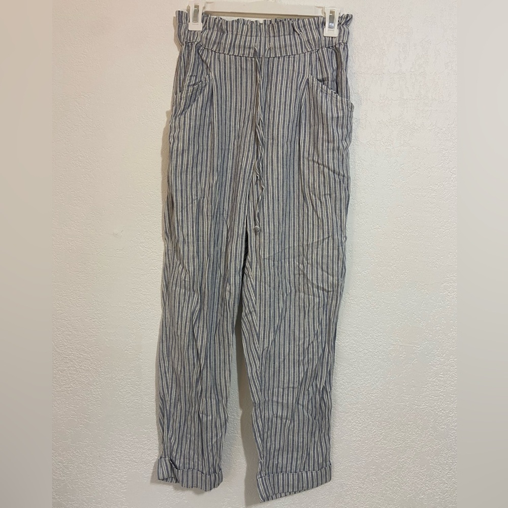 American Eagle SM Striped Paper Bag Pants Linen Blend